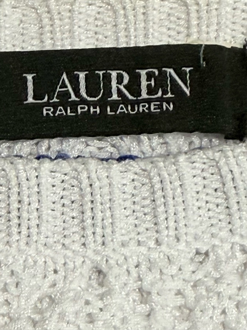 Lauren Ralph Lauren Open Knit Striped Sweater Women M White Blue Cotton Blend - Picture 5 of 6
